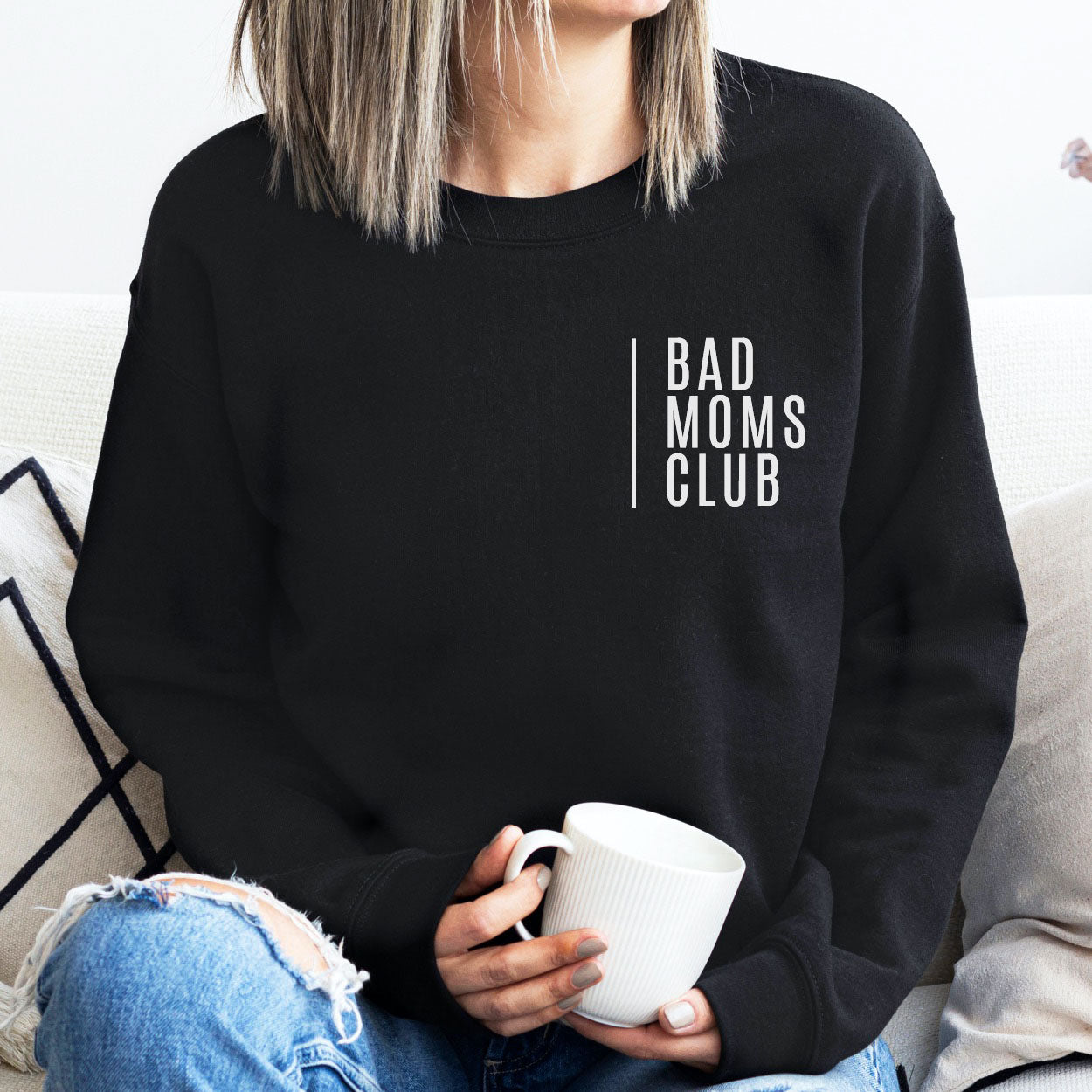 Geschenk Mama: Sweater/ Pullover "BAD MOMS CLUB" (schwarz)