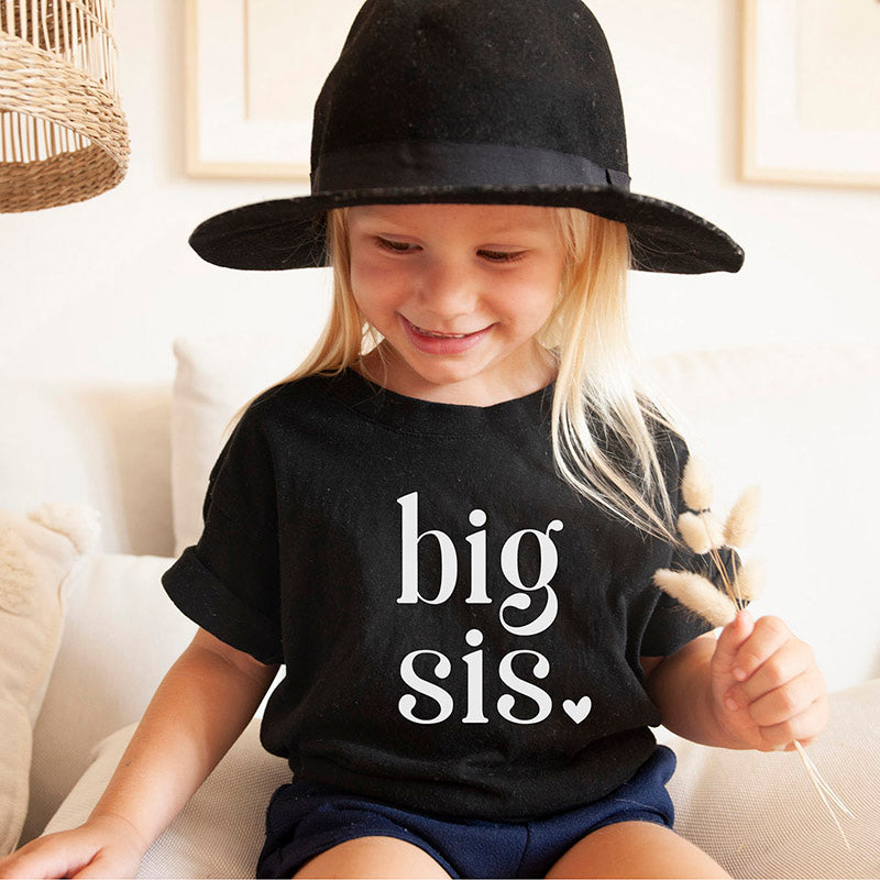 schwarzes  Geschwister T-Shirt "Big Sis" als Geschenk für die große Schwester