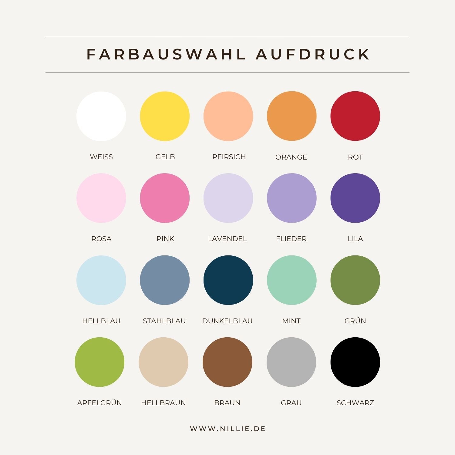 Grafik: 20er Farbauswahl für Aufdruck und Schriftfarben (nillie Kinder-Shirts)