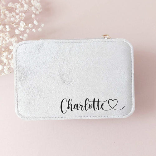 Geschenk für die Braut: Schmuckbox (personalisiert), aus Samt in Creme