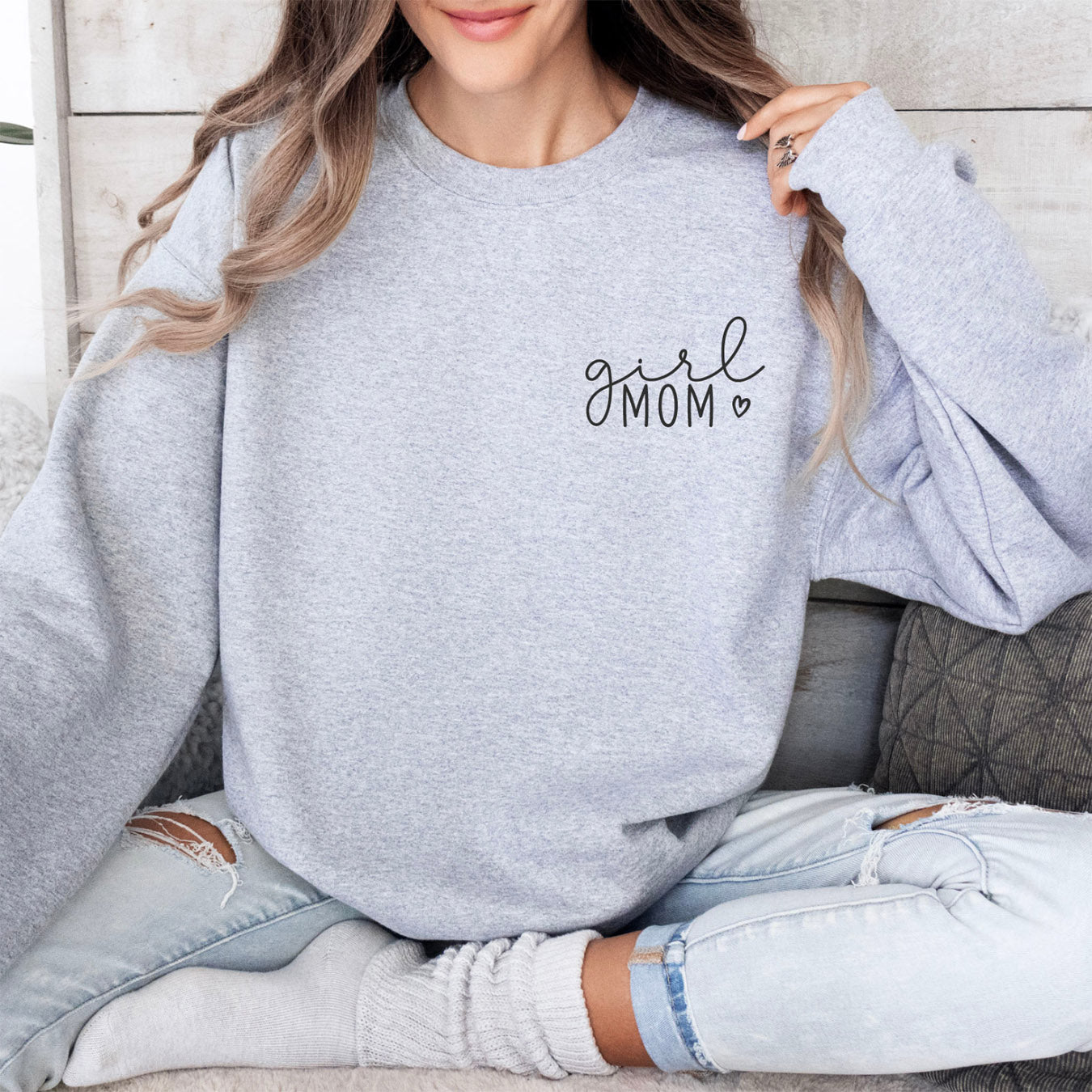 Mama-Sweater "girl MOM" (grau-meliert), #Geschenk für die Mama eines Mädchens