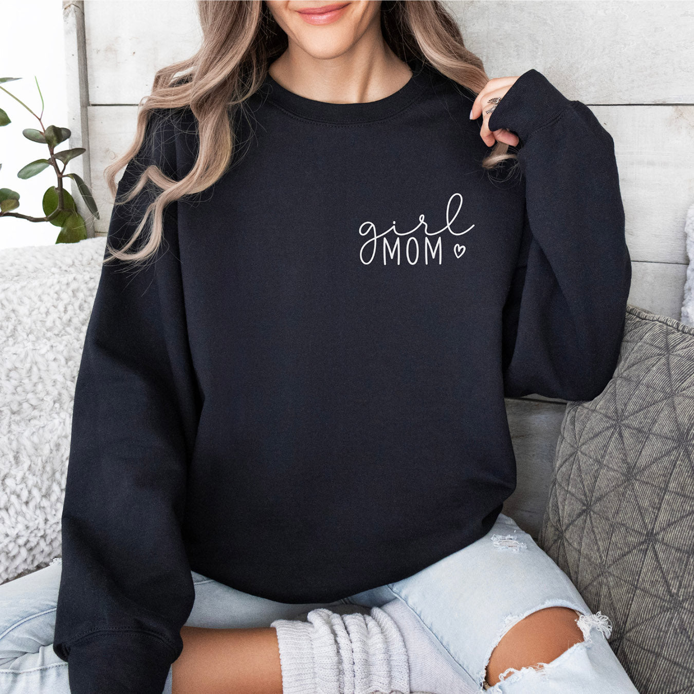 Mama-Sweater "girl MOM" (schwarz), #Geschenk für die Mama eines Mädchens