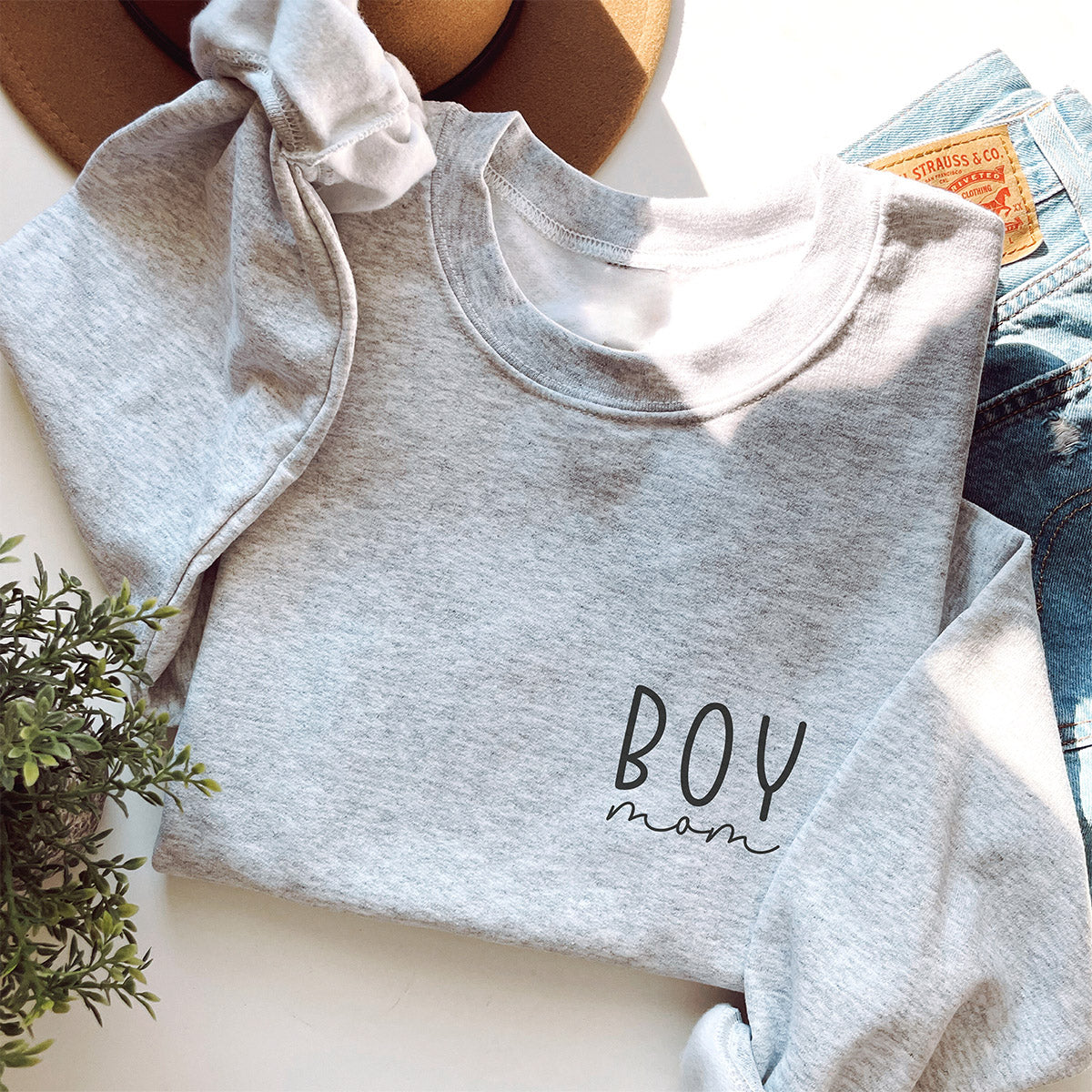 Mama-Sweatshirt "BOY mom" (grau-meliert), #Geschenk zur Geburt Junge