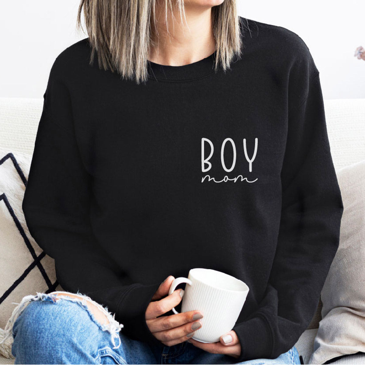 Mama-Sweatshirt "BOY mom" (schwarz), #Geschenk zur Geburt Junge