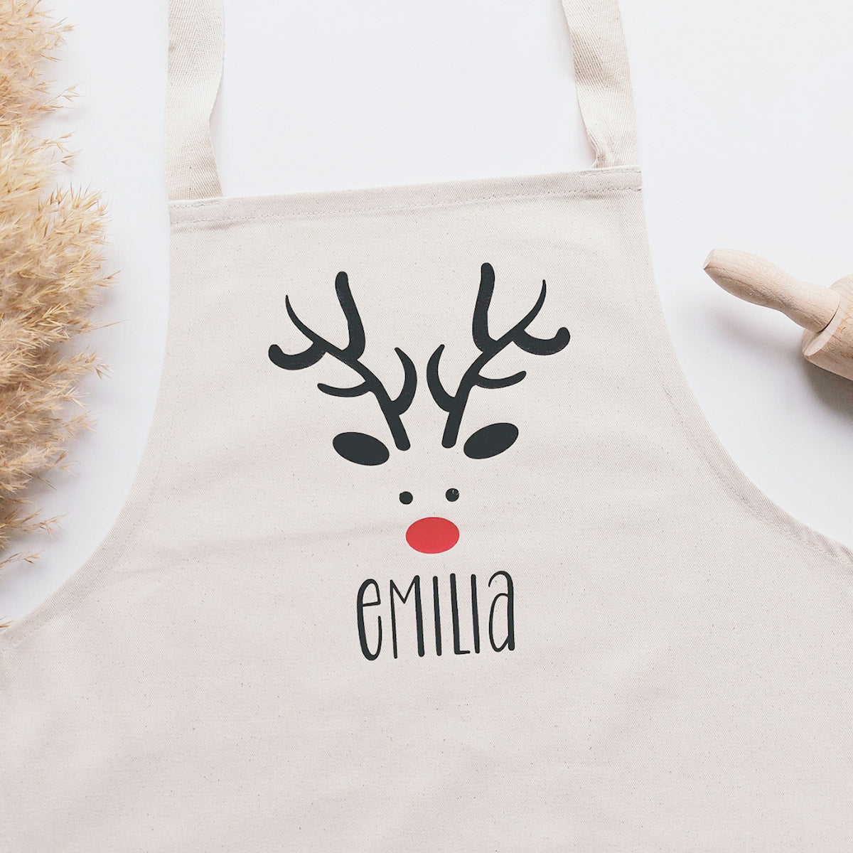Kinder-Backschürze (personalisiert) mit Rentier-Grafik für Weihnachten