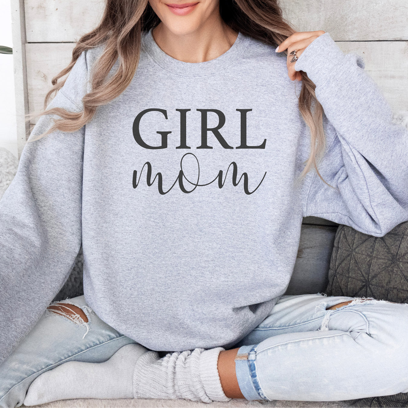 Mama-Pullover "GIRL mom" (grau), #Geschenk zur Geburt Mädchen