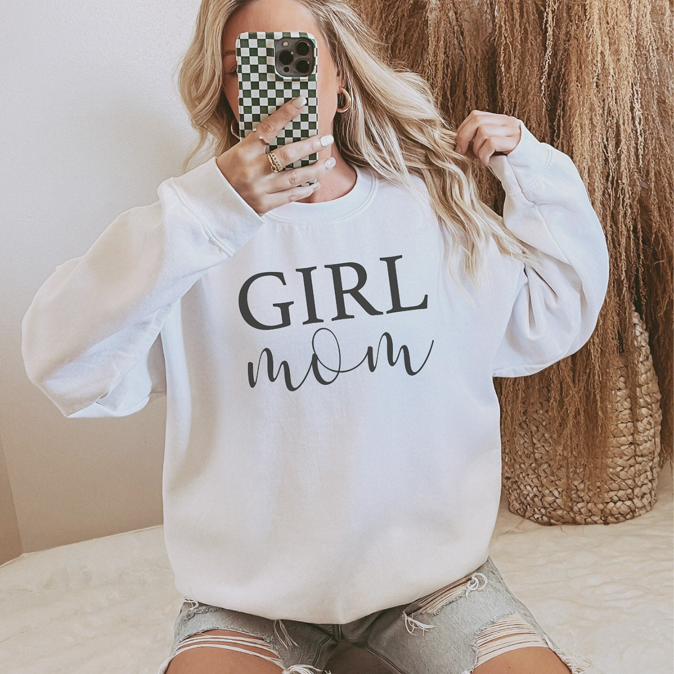 Mama-Pullover "GIRL mom" (weiß), #Geschenk zur Geburt Mädchen