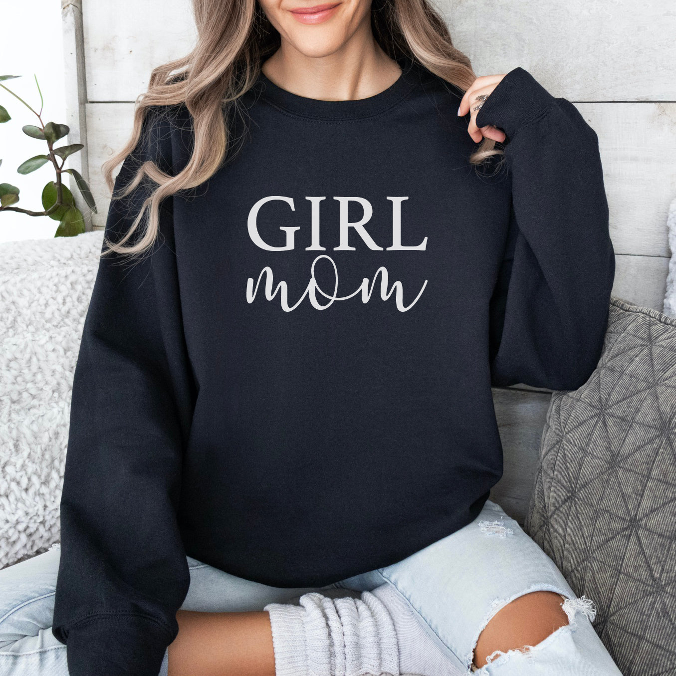 Mama-Pullover "GIRL mom" (schwarz), #Geschenk zur Geburt Mädchen