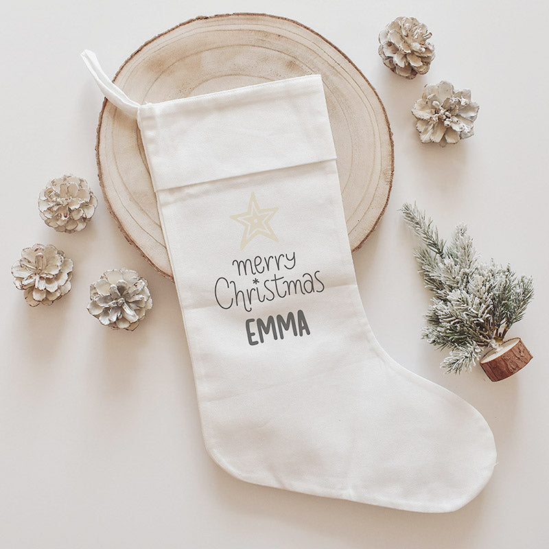 Nikolausstrumpf mit Merry Christmas Aufdruck und personalisiert mit Name