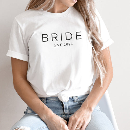 Braut-Shirt "BRIDE" mit Jahresangabe für den JGA der Braut