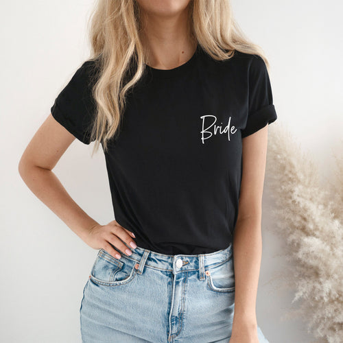 Braut-Shirt "Bride" (schwarz, Shirt-Design #10) für den JGA