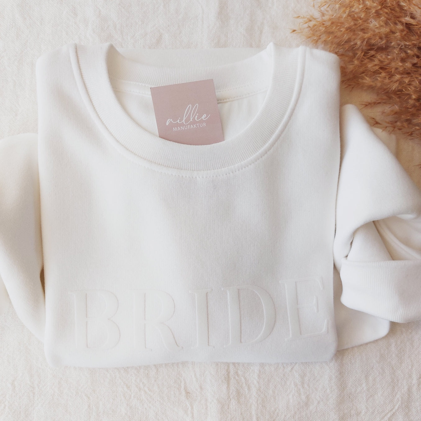 Braut-Sweater "BRIDE" (weiß) mit 3D-Prägung (Puff Print)