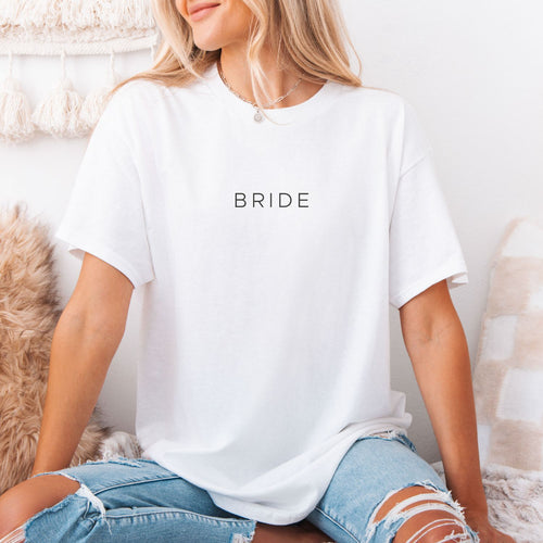 Braut T-Shirt (weiß) mit minimalistischem "BRIDE"-Aufdruck