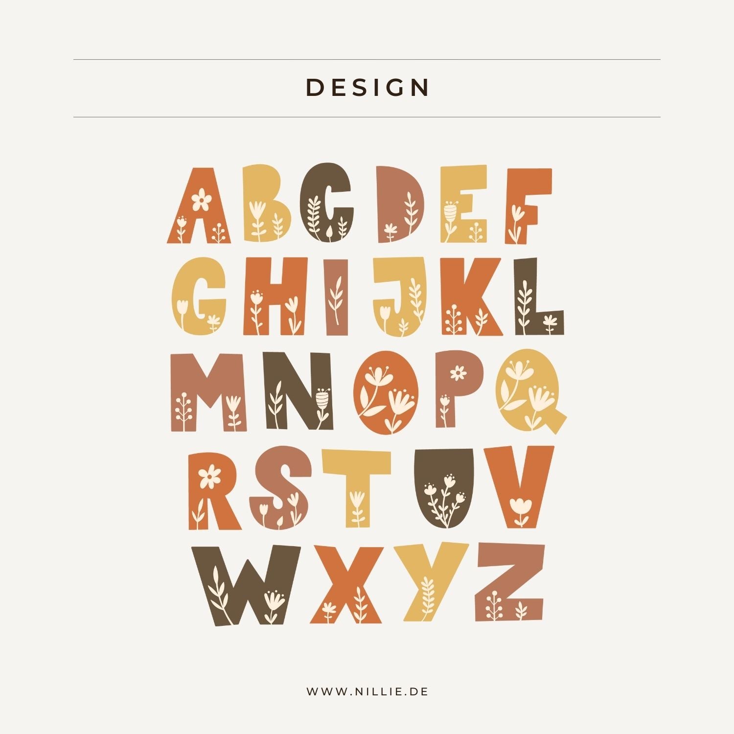 Grafik mit Farb- und Designauswahl (Initialen für nillie Kinderschürzen), #Boho