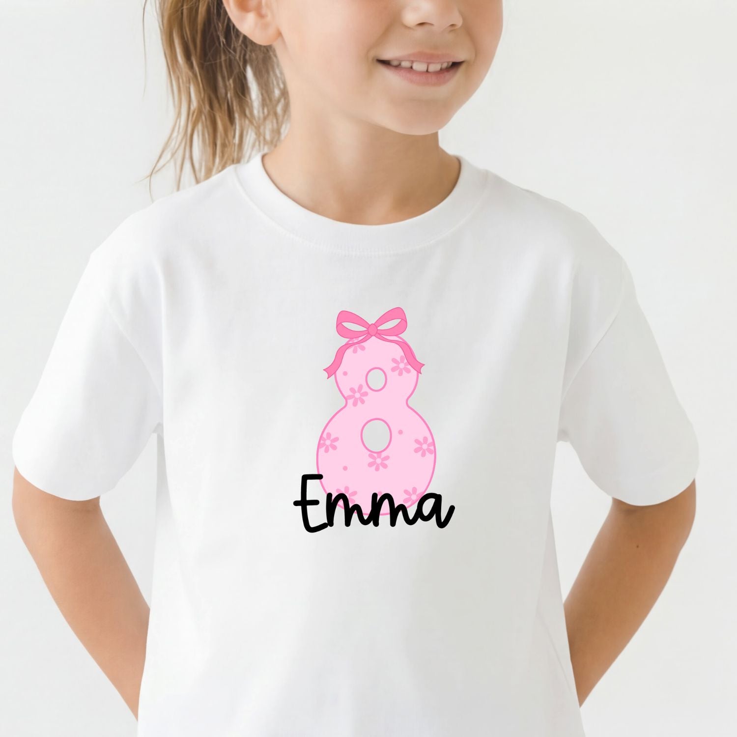 Geburtstagsshirt (weiß)  für Mädchen  mit Name und rosa Geburtstagszahl (8)