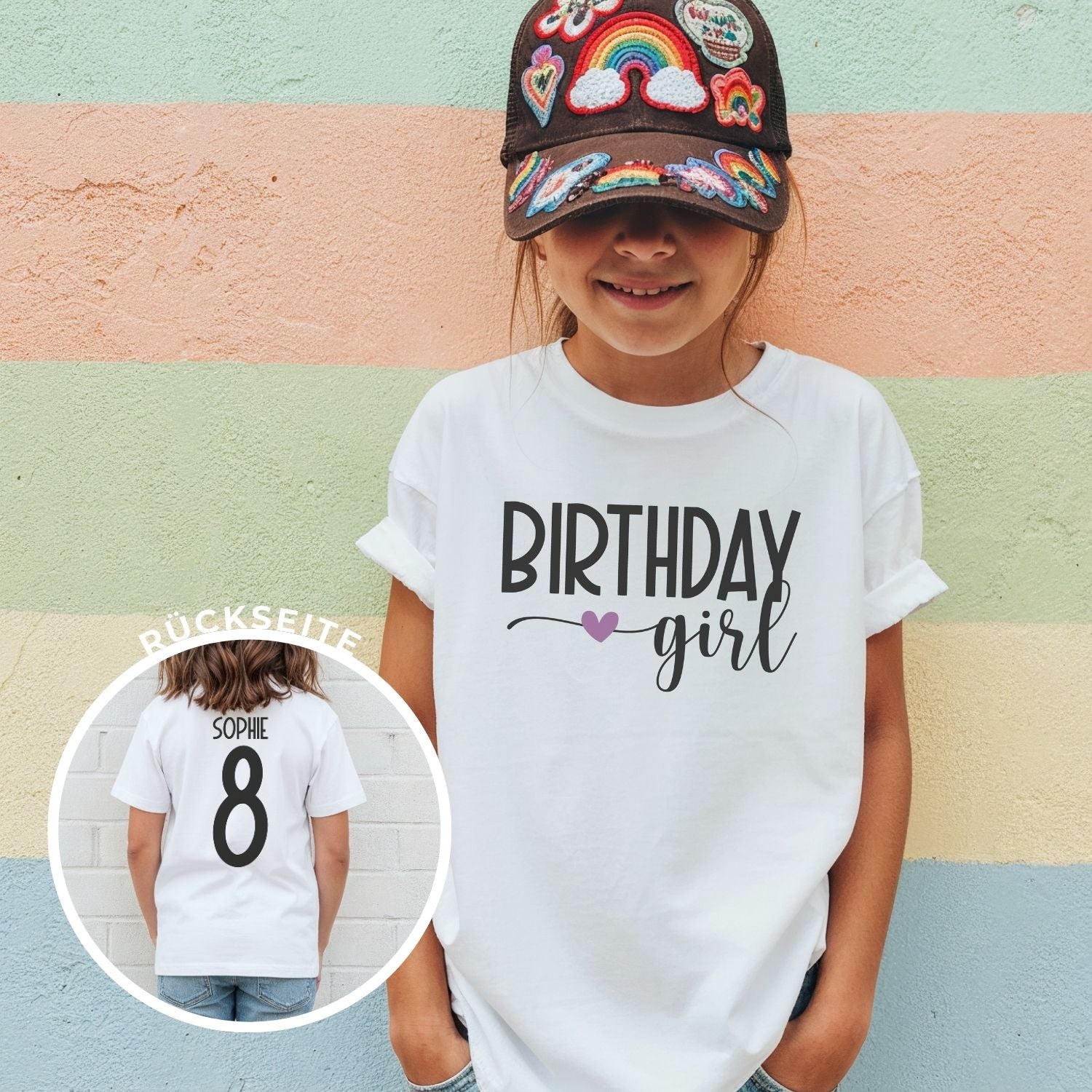 Geburtstagsshirt für Mädchen "BIRTHDAY girl", personalisiert mit Geburtstagszahl und Name im Trikot-Style