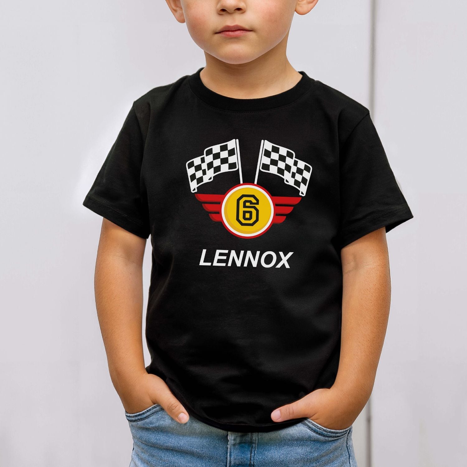 Geburtstagsshirt (schwarz), mit Name + Alter zum Thema Motorsport