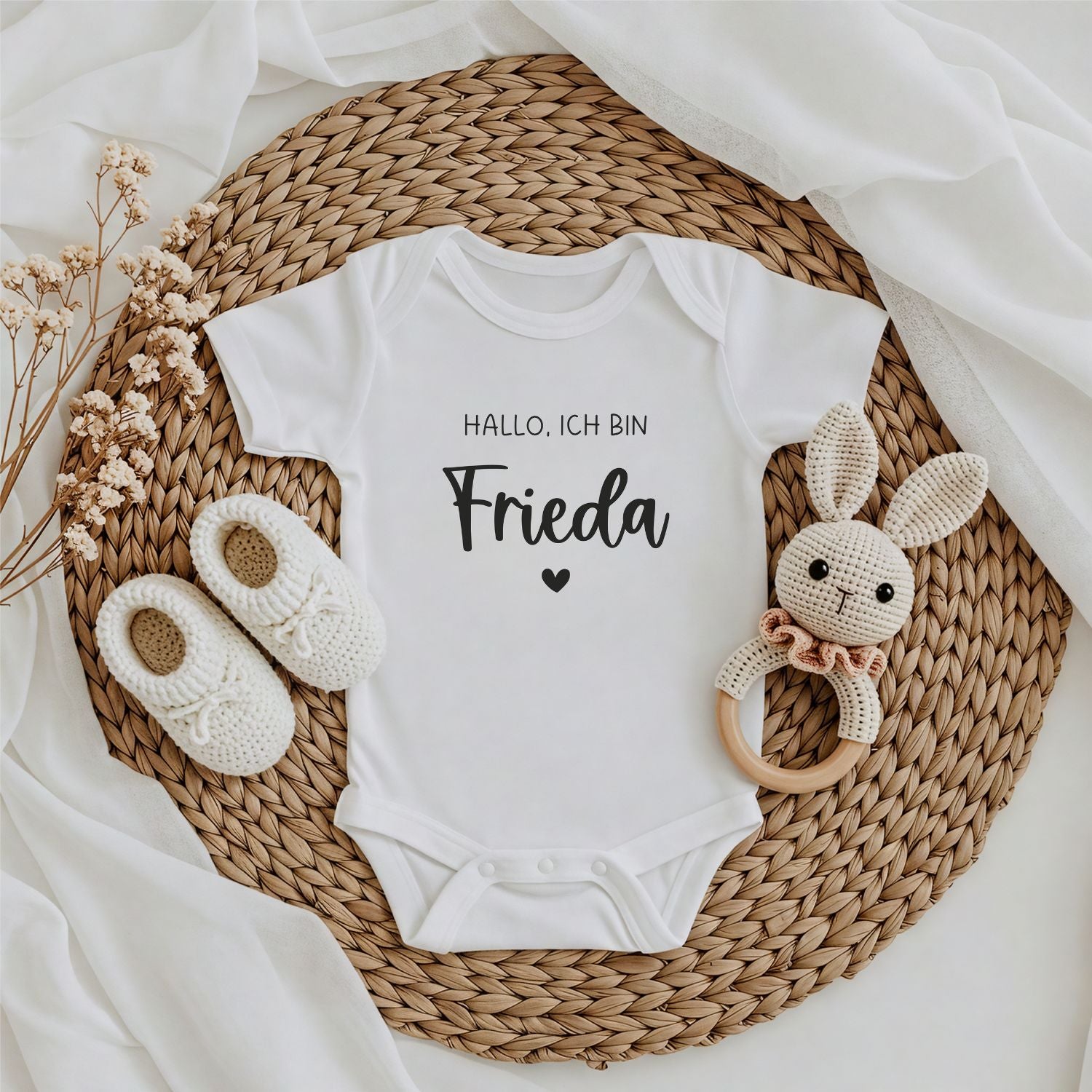 Babybody mit Aufdruck: Hallo, ich bin {+ Name}, #Geschenk Geburt