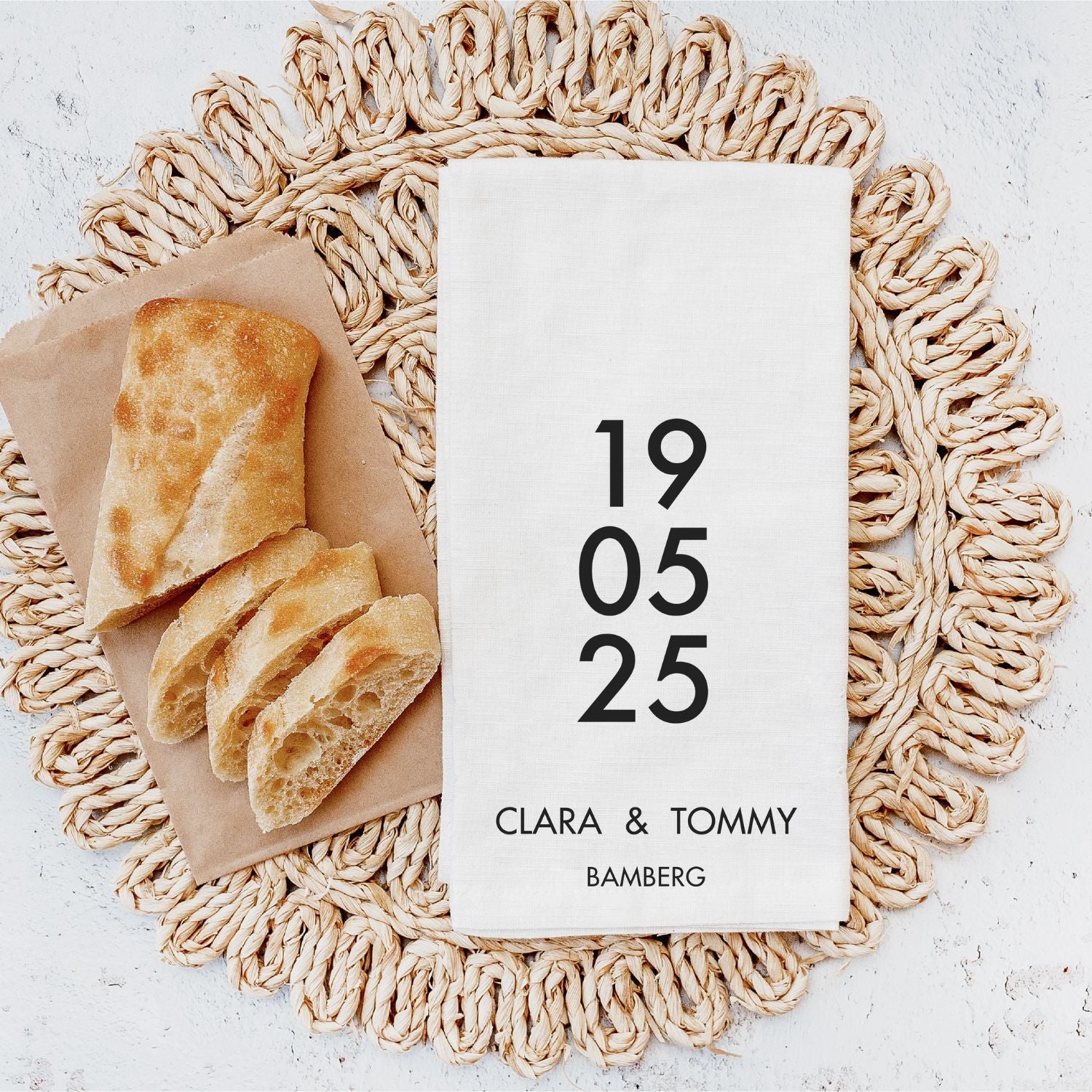 Geschirrtuch (mit Datum, Namen & Ort), #Geschenk Hochzeit