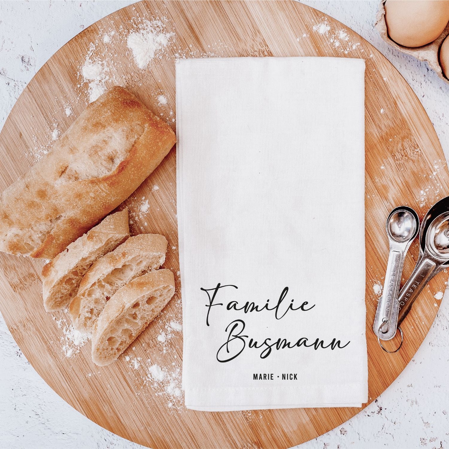 Personalisiertes Geschirrtuch mit Aufdruck: "Familie + Familienname und Vornamen", #Geschenk Hochzeit