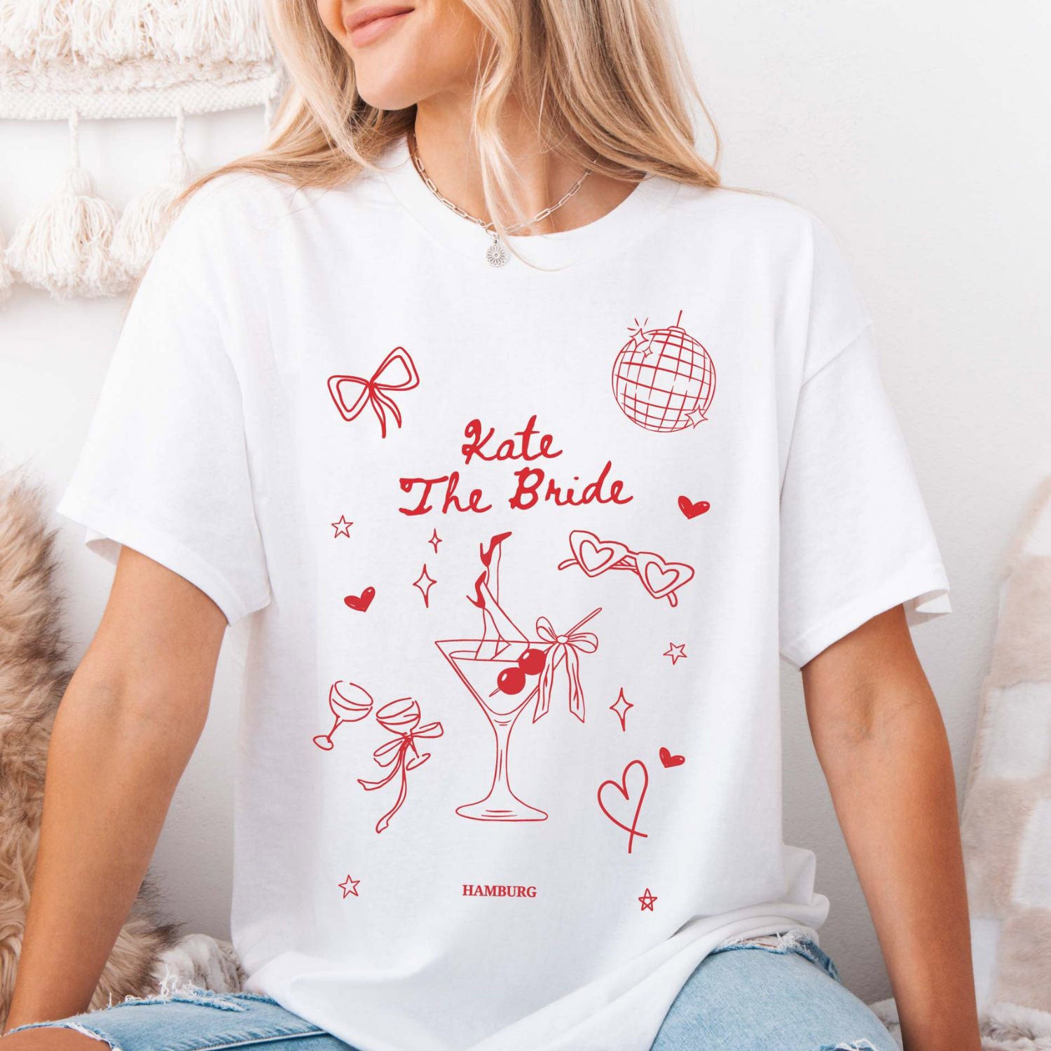 JGA Party T-Shirt für die Braut (personalisiert), rot