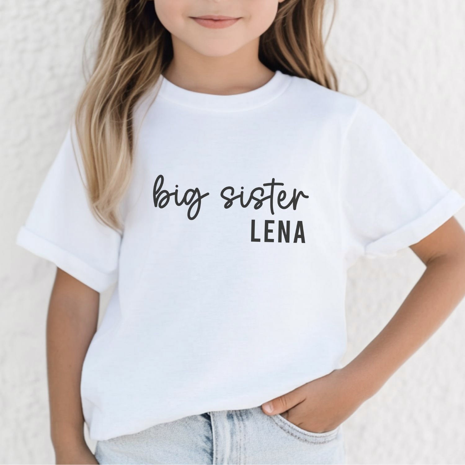 Geschwister T-Shirt "big sister" mit Name der großen Schwester
