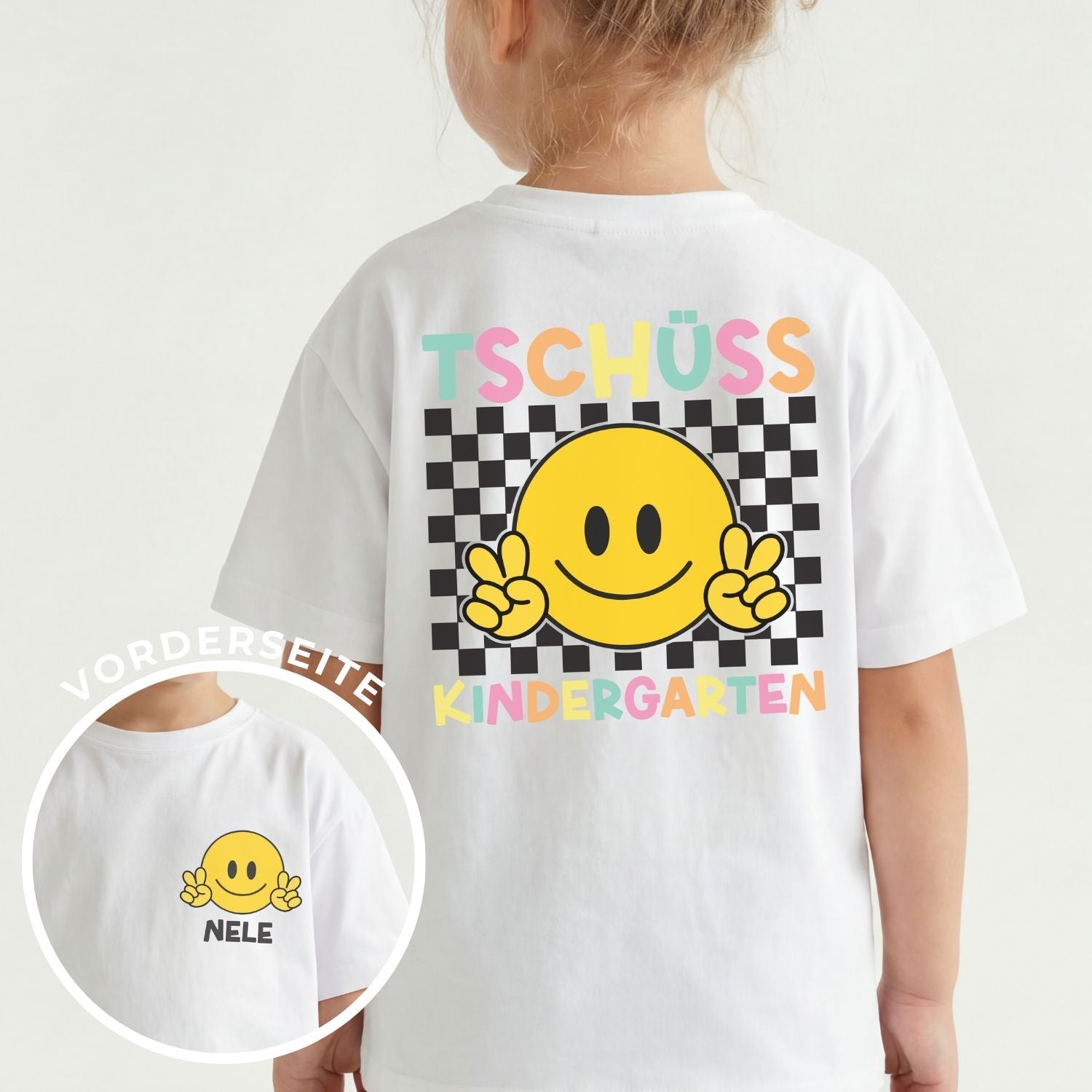 Kinder T-Shirt "TSCHÜß KINDERGARTEN" mit Name, #bunt