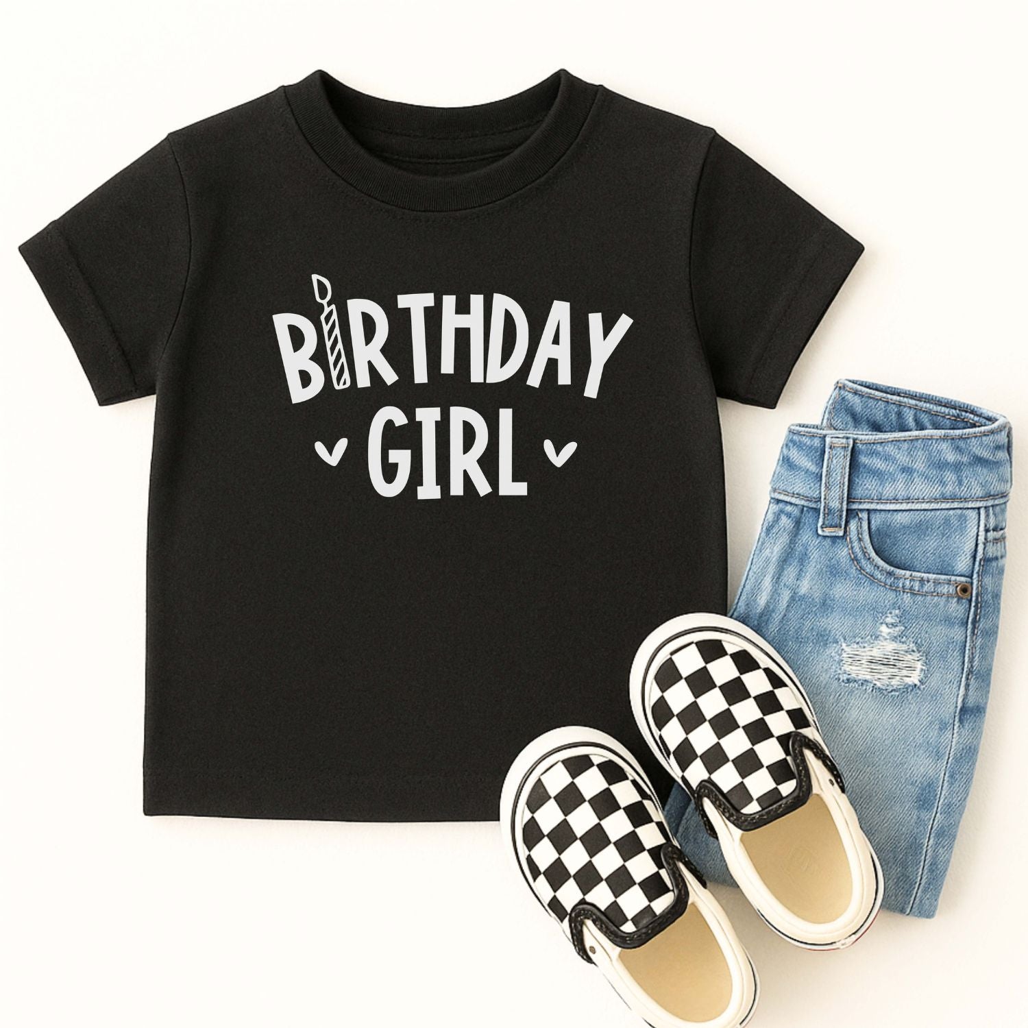 Kindergeburtstag T-Shirt (schwarz) „BIRTHDAY Girl“ für Mädchen