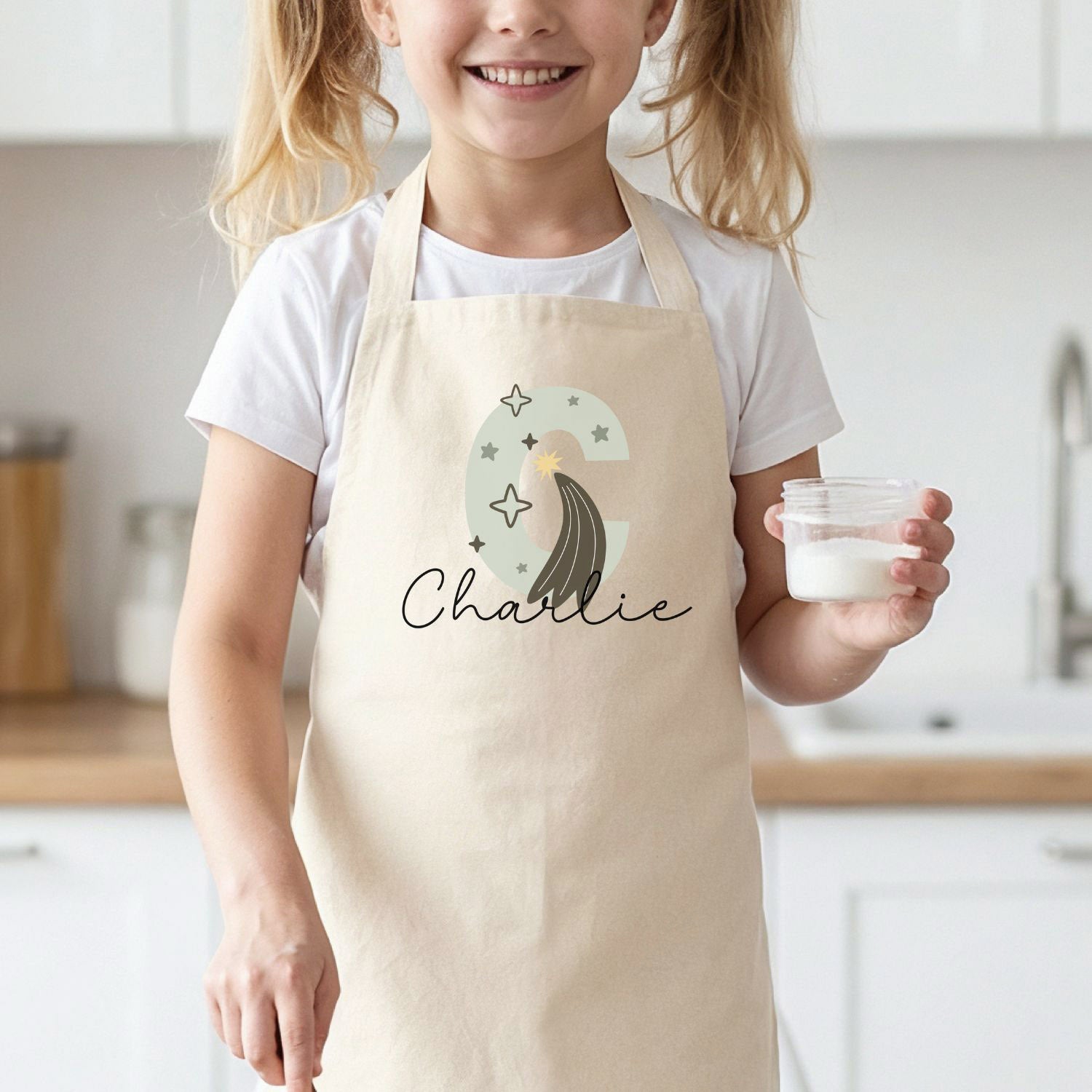 Mädchen mit personalisierter Kinderschürze (Initiale & Name), #Space & Raumfahrt