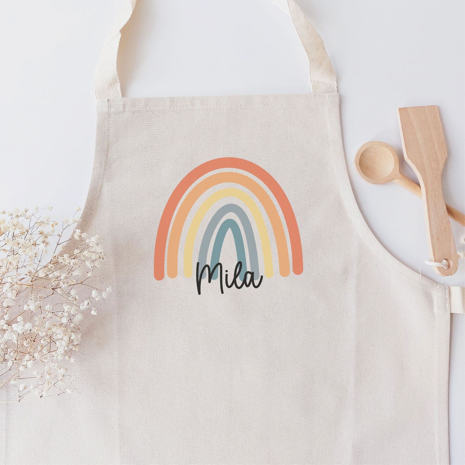 Kinderschürze (personalisiert mit Name) mit Regenbogen