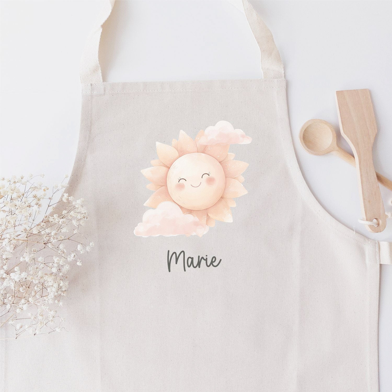 Kinderschürze mit "Sonnenschein"-Motiv, personalisiert mit Name