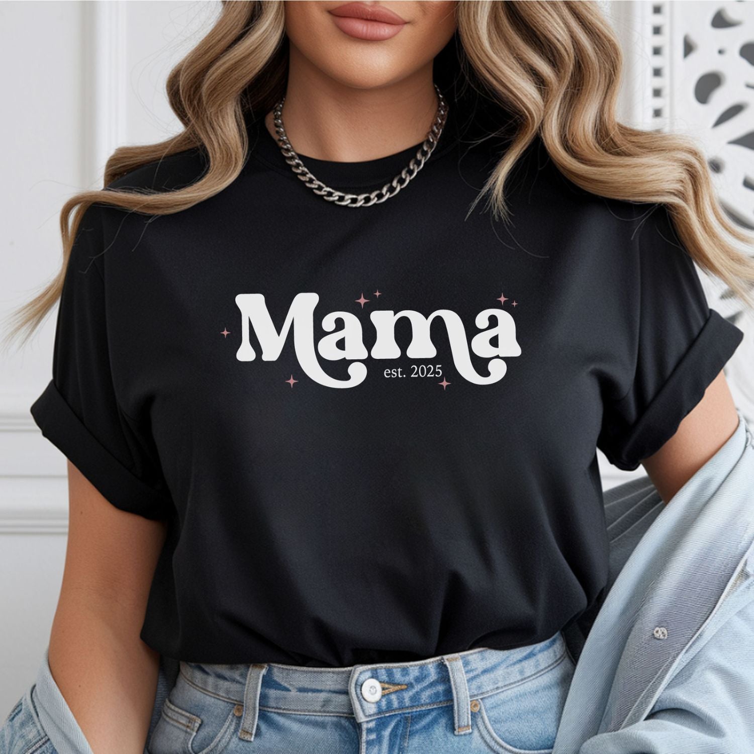 Geschenk Muttertag: "MAMA" T-Shirt (schwarz) mit Jahresangabe