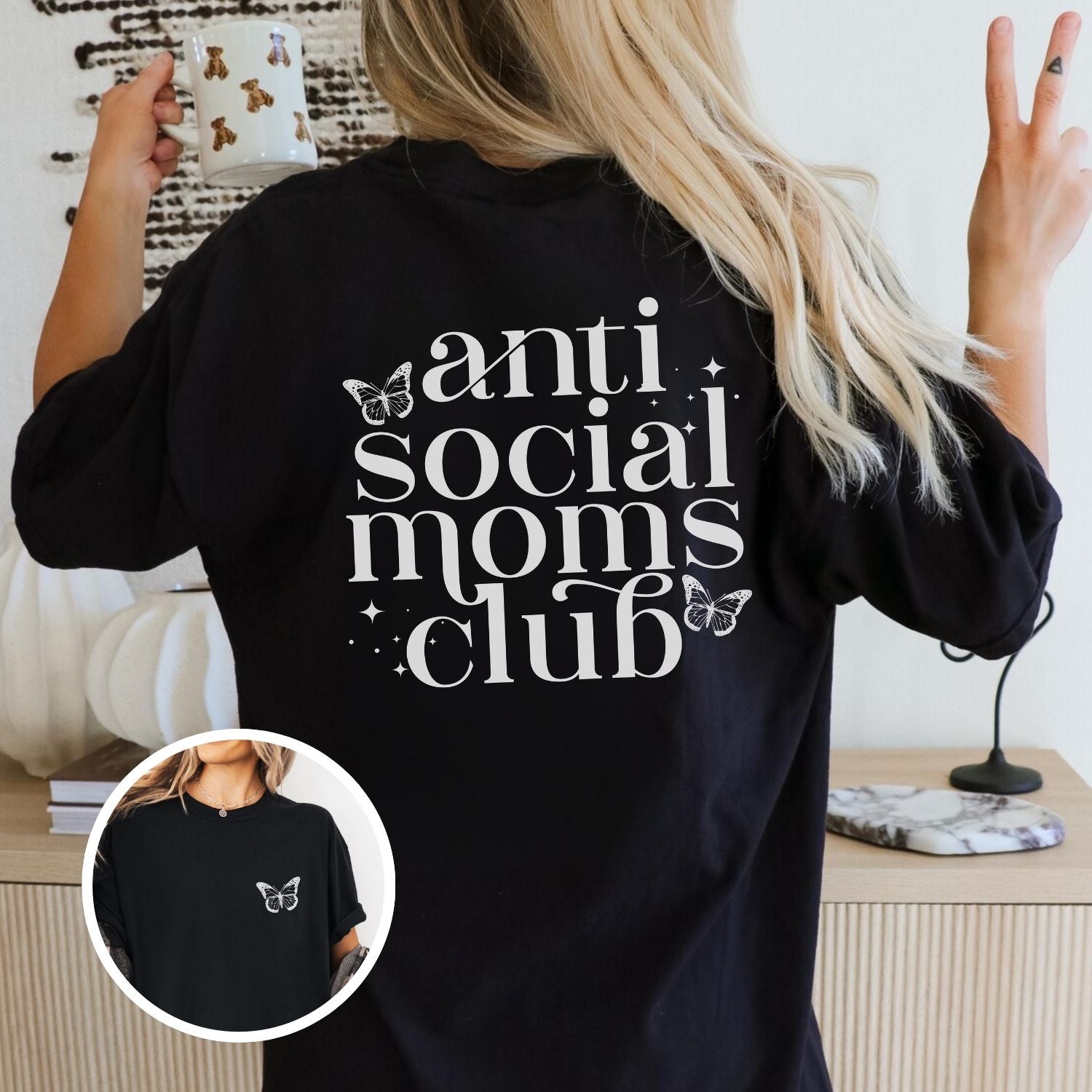 Mama T-Shirt mit "anti social moms club" Rückenaufdruck