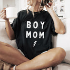 Mama T-Shirt (schwarz) "BOY MOM ↯", #Geburt Junge