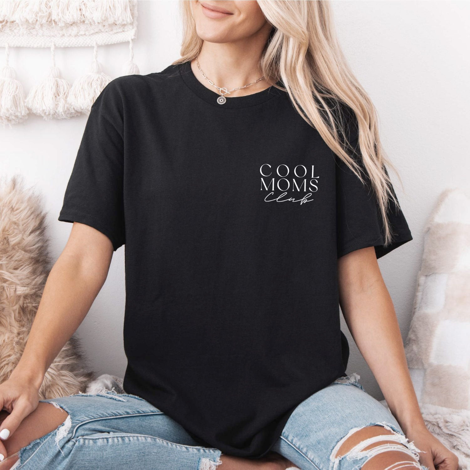 Mama T-Shirt (schwarz) mit "Cool Moms Club" Brustaufdruck