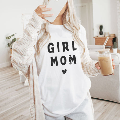 Mama T-Shirt (weiß) "GIRL MOM ♥", #Geschenk Geburtstag