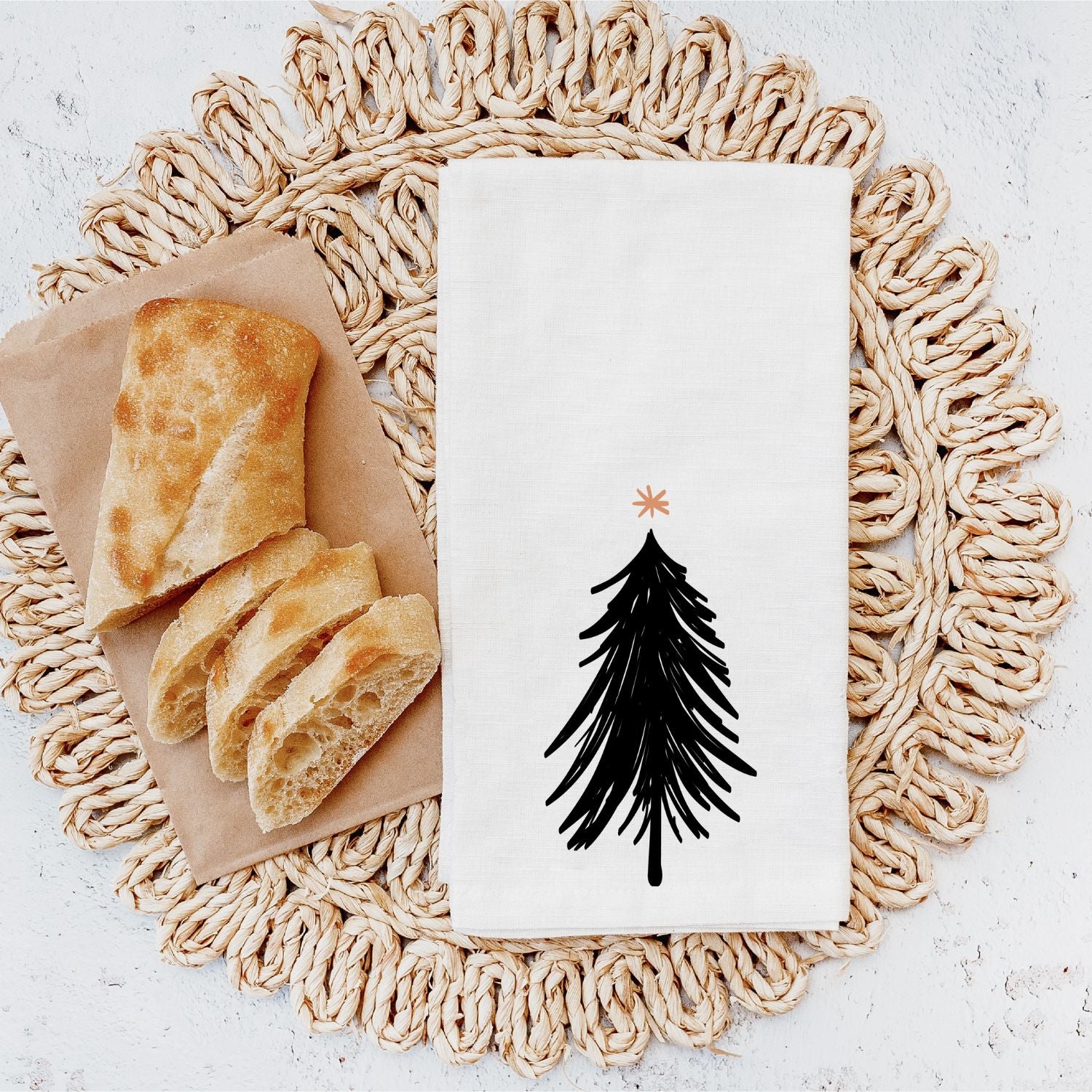 Mitgebsel für Erwachsene zu Weihnachten: Geschirrtuch (mit schwarzen Weihnachtsbaum)