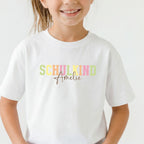 Kinder T-Shirt (weiß) mit bunten "SCHULKIND" Aufdruck für Mädchen