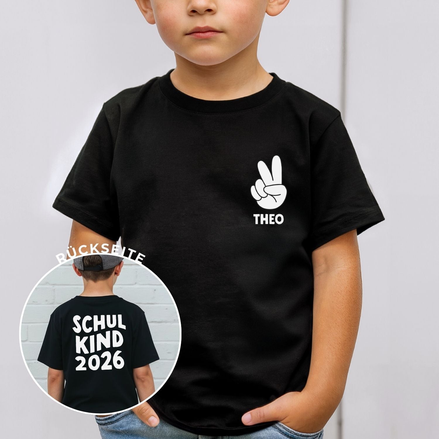 Personalisiertes "Schulkind" T-Shirt mit beidseitigem Druck (Front- u. Rückendruck)