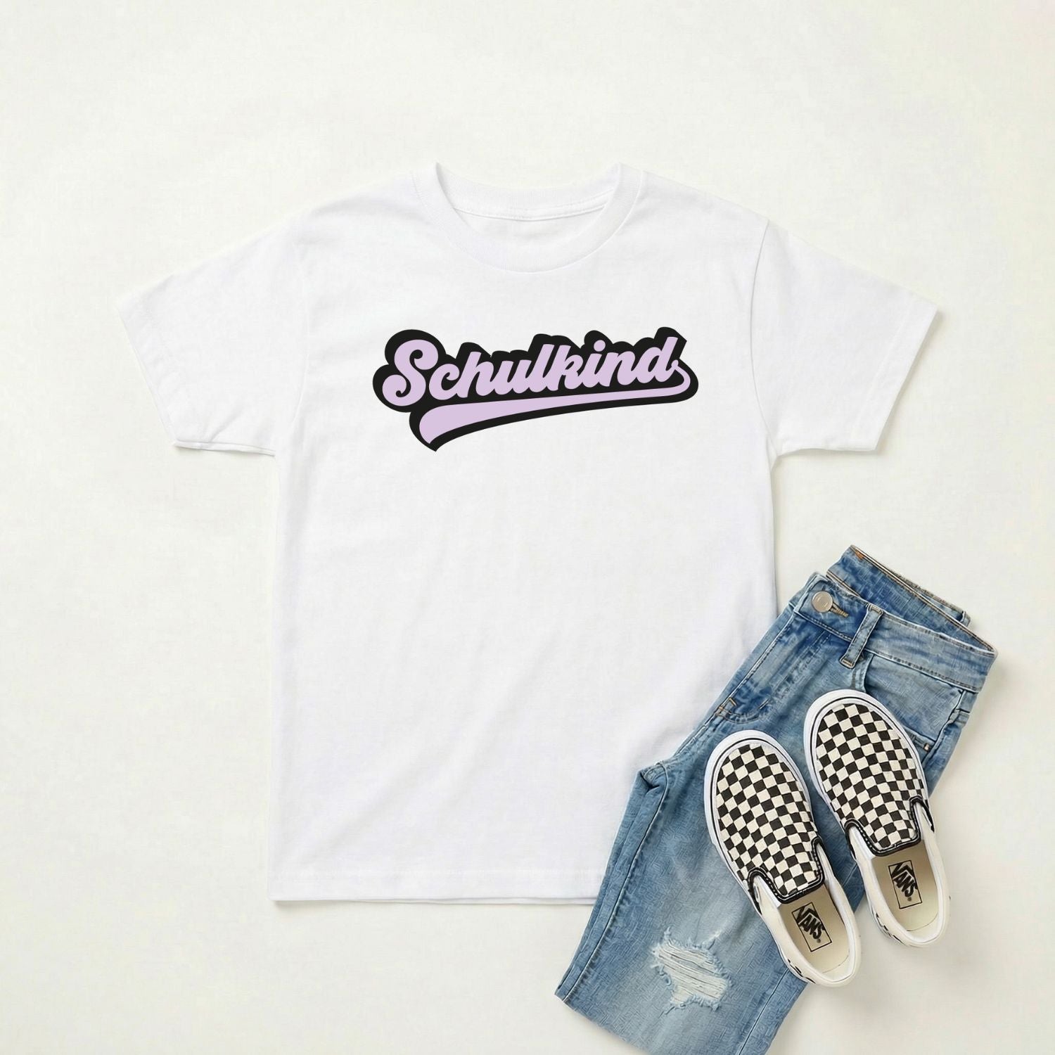 "Schulkind" T-Shirt (weiß) im Retro-Style #violett