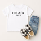 "Schulkind" T-Shirt (weiß), personalisiert mit Name, nillie Design #5