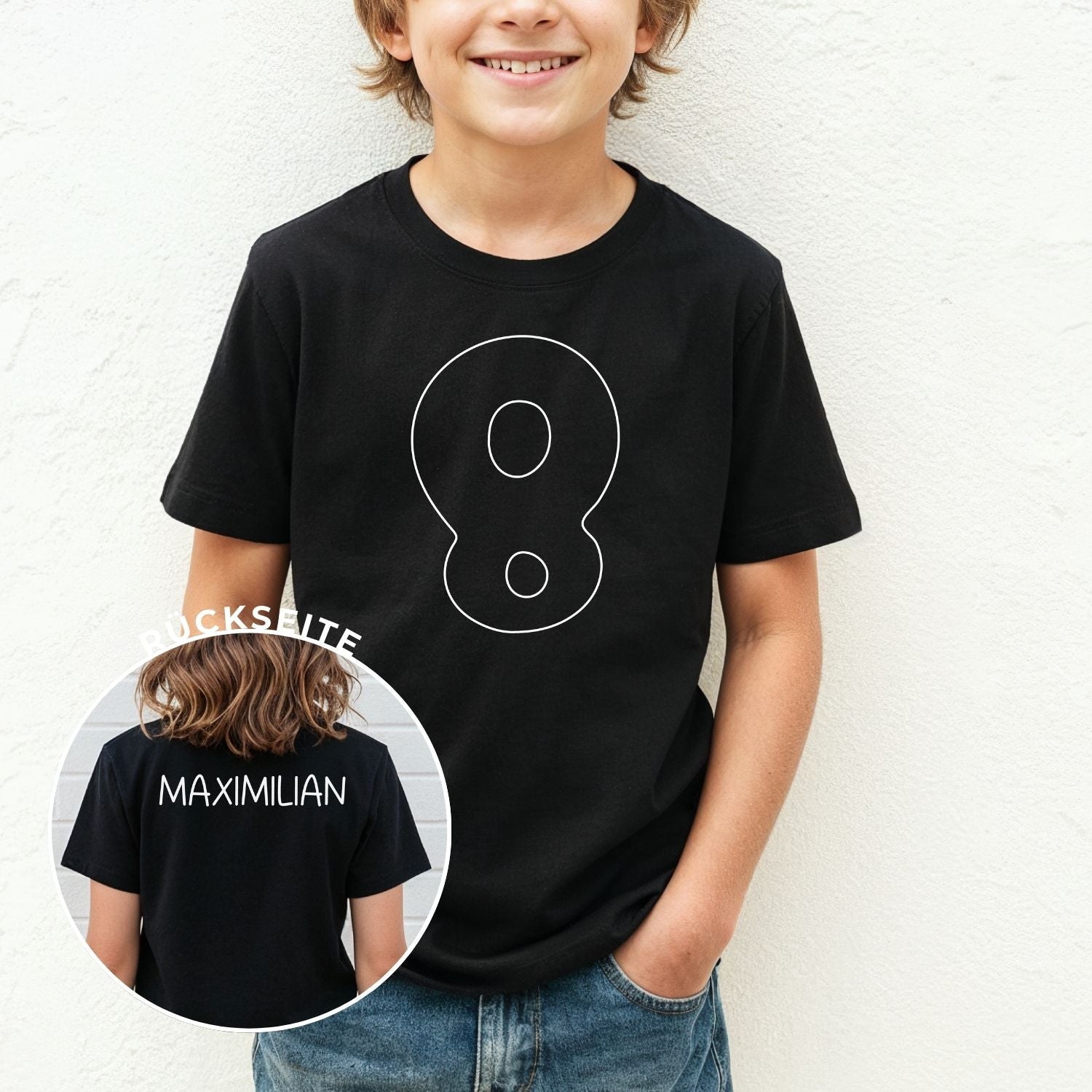 Geburtstag T-Shirt für Kinder (personalisiert mit Name und Zahl) im Sporttrikot-Style