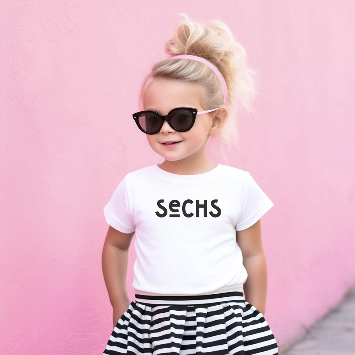 T-Shirt zum 6. Geburtstag mit großem "SECHS"-Aufdruck