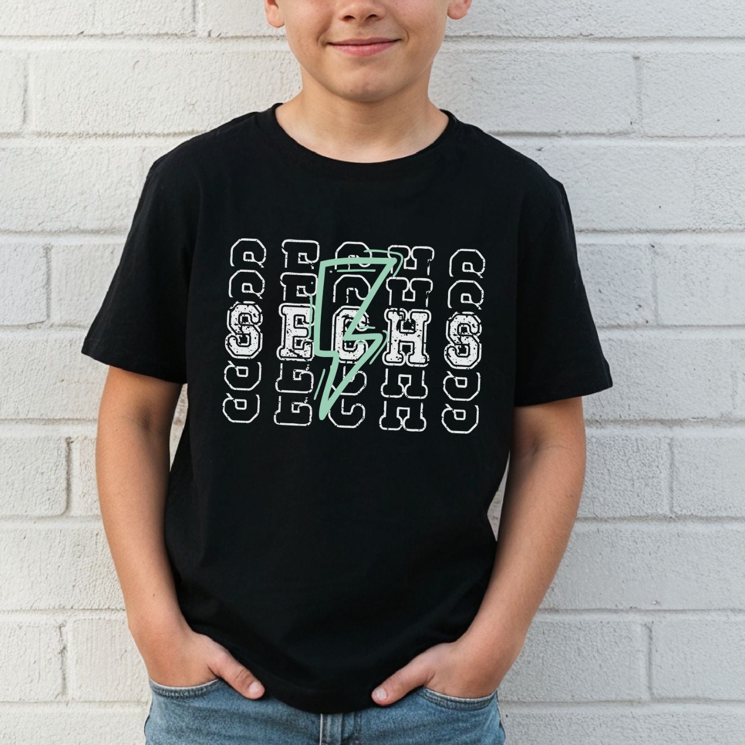 T-Shirt (schwarz) für den Kindergeburtstag mit Geburtstagszahl im Retro-Style