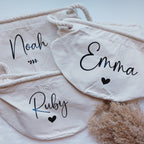 Spielzeugkorb für das Kinderzimmer, personalisiert mit Namen (Schriftdesign #3 mit Herz by nillie)