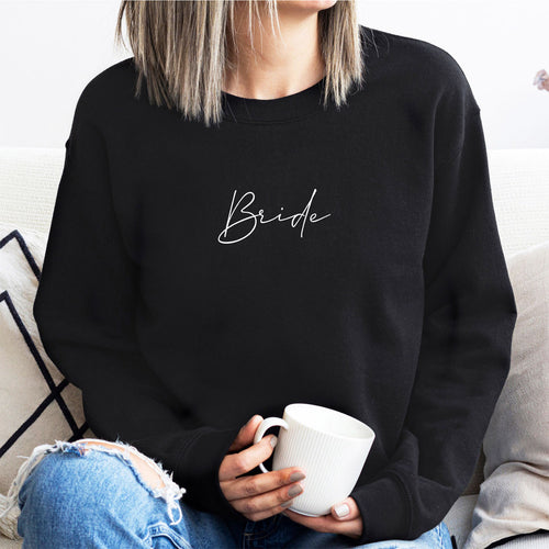 Braut-Sweater (schwarz) mit dezentem "Bride"-Aufdruck
