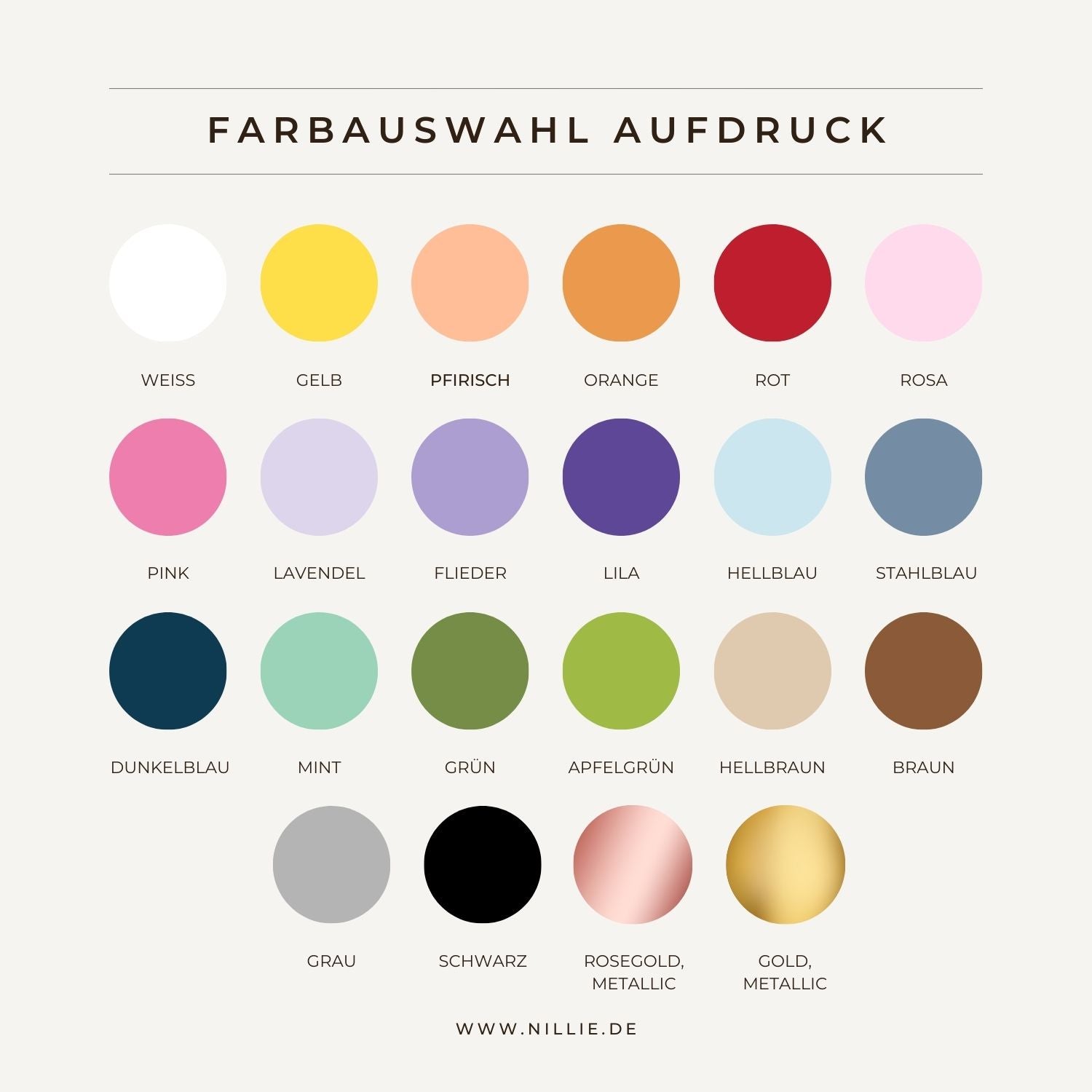 Grafik: 22er Farbauswahl für Aufdruck und Schriftfarben (nillie Kinder-Shirts)