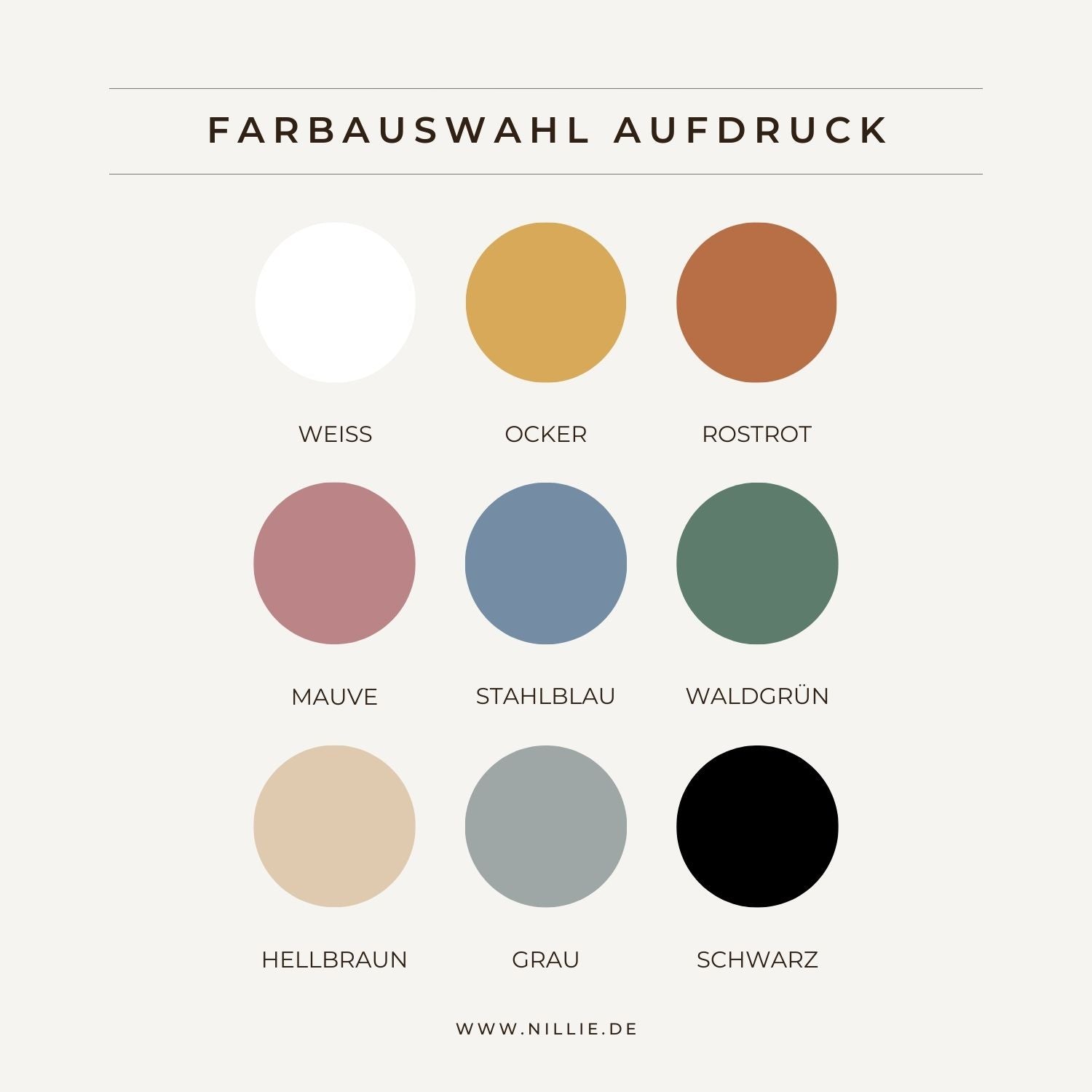 Grafik: 9er Farbauswahl für Aufdruck und Schriftfarben (nillie T-Shirts)