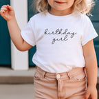 Geburtstagsshirt (weiß) mit schwarzen "birthday girl" Aufdruck - für Mädchen
