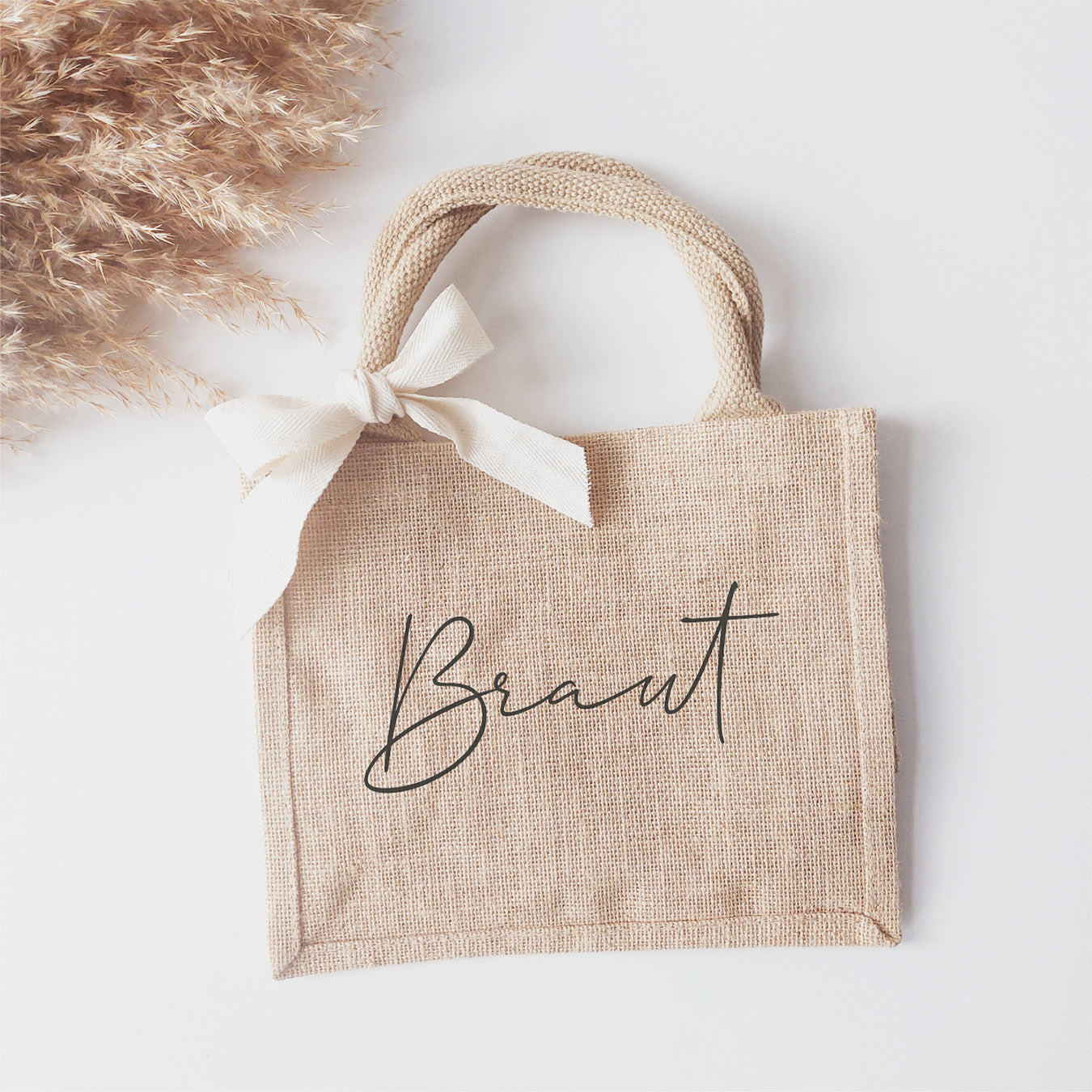 Geschenk für die Braut: Jutetasche mit schöner "Braut"-Kalligrafie